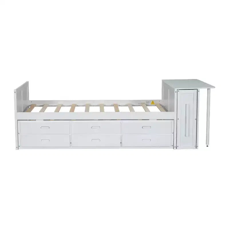 Letto a piattaforma in legno Twin Size con scrivania e ripiano portaoggetti, telaio letto matrimoniale/queen in legno con letto estraibile e 3 cassetti