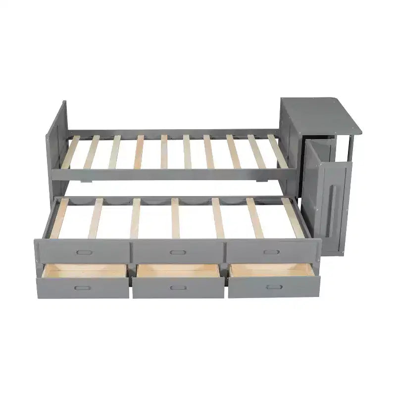 Letto a piattaforma in legno Twin Size con scrivania e ripiano portaoggetti, telaio letto matrimoniale/queen in legno con letto estraibile e 3 cassetti