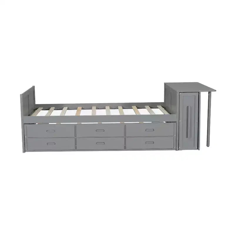 Letto a piattaforma in legno Twin Size con scrivania e ripiano portaoggetti, telaio letto matrimoniale/queen in legno con letto estraibile e 3 cassetti