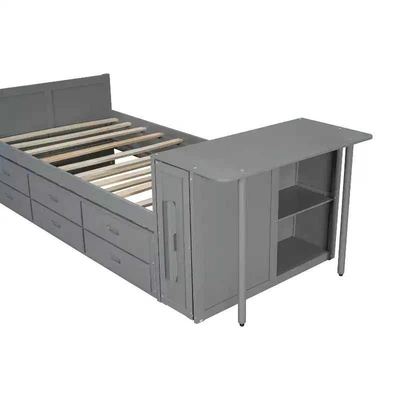 Letto a piattaforma in legno Twin Size con scrivania e ripiano portaoggetti, telaio letto matrimoniale/queen in legno con letto estraibile e 3 cassetti
