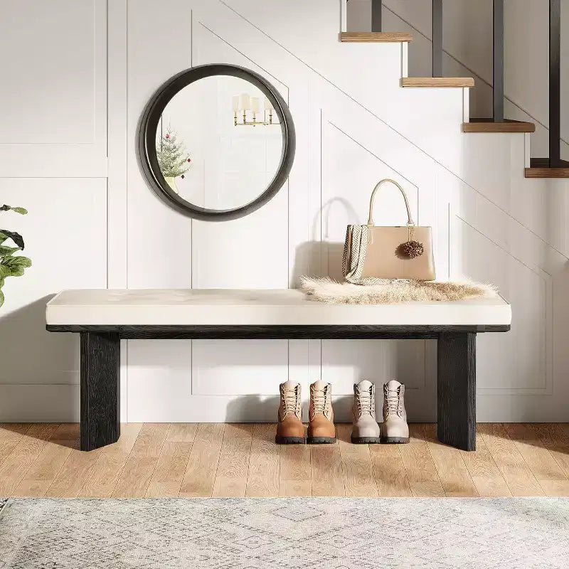 Panca Lantine in Legno Massello con Cuscino Rimovibile, Panca Portascarpe Moderna da 55 Pollici per Ingresso, Sala da Pranico, Soggiorno, Fondo Letto