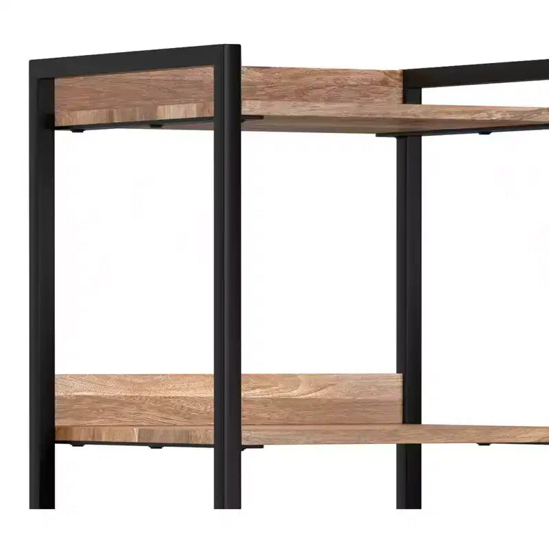 Paola Scaffale stretto industriale moderno da 188 cm x 51 cm in legno massello di mango con armadietto, finitura naturale