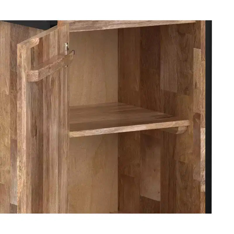 Paola Scaffale stretto industriale moderno da 188 cm x 51 cm in legno massello di mango con armadietto, finitura naturale