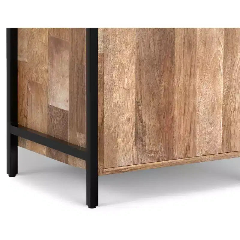 Paola Scaffale stretto industriale moderno da 188 cm x 51 cm in legno massello di mango con armadietto, finitura naturale