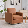 Etokfoks 30.7 inch Wide Brown PU Upholstered Swivel Accent Chair with Square Arms 360 Degree Lounge Armchair for Living Room Bedroom