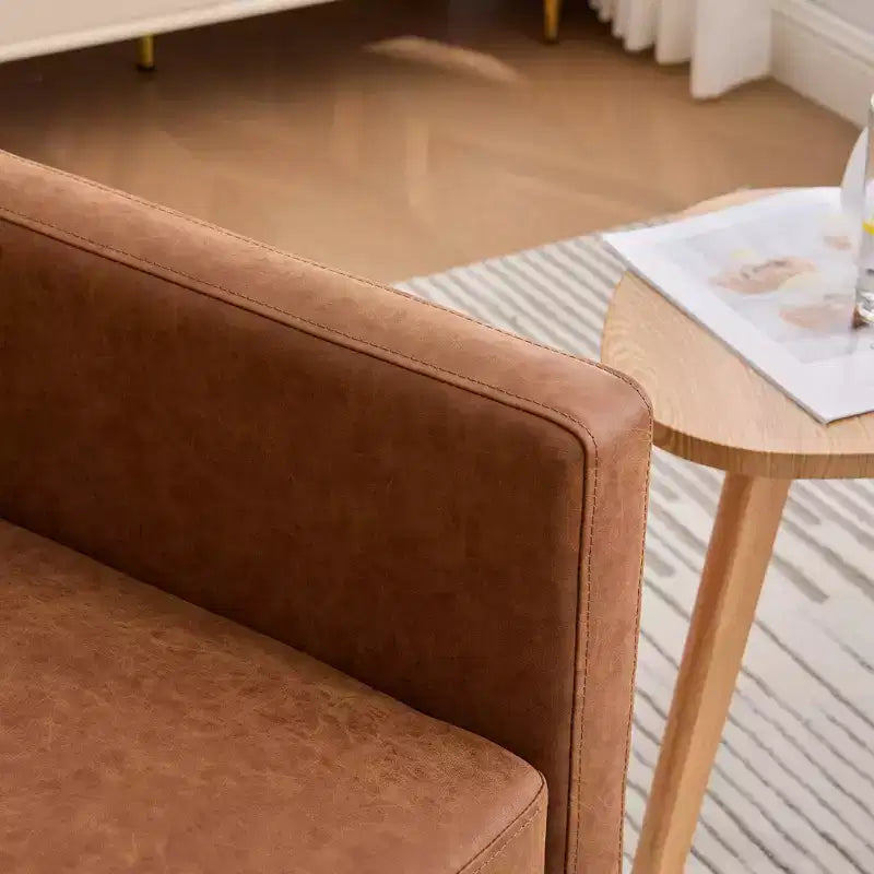 Etokfoks Poltrona Girevole da 78 cm, Ampia, Rivestita in PU Marrone, con Braccioli Quadrati, Poltrona Relax Girevole a 360 Gradi per Soggiorno Camera da Letto