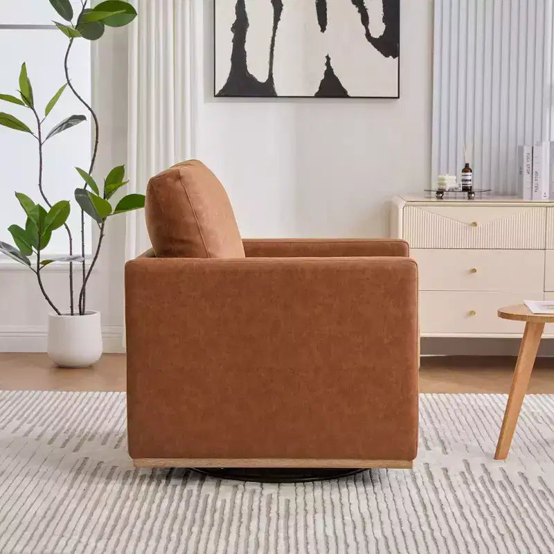 Etokfoks Poltrona Girevole da 78 cm, Ampia, Rivestita in PU Marrone, con Braccioli Quadrati, Poltrona Relax Girevole a 360 Gradi per Soggiorno Camera da Letto