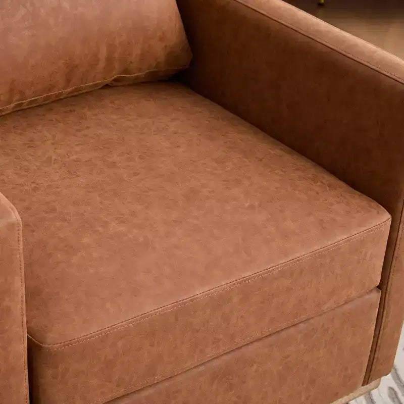 Etokfoks Poltrona Girevole da 78 cm, Ampia, Rivestita in PU Marrone, con Braccioli Quadrati, Poltrona Relax Girevole a 360 Gradi per Soggiorno Camera da Letto