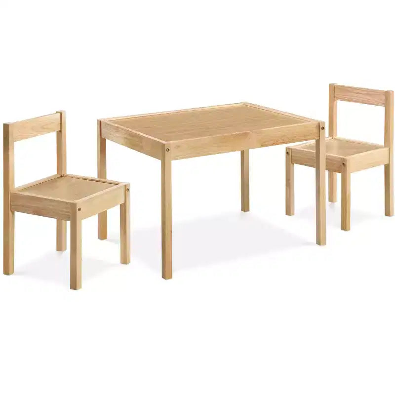 Etokfoks Set di 3 Pezzi Tavolo in Legno Massello per Bambini e Due Sedie, Design Salvaspazio Naturale per Arti, Mestieri e Attività in Sala Giochi