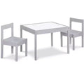 Etokfoks 3 Piece Kids Dry Erase Table and Two Chair Set Gray Solid Wood Durable Construction Easy to Clean Creative Art and Play Space