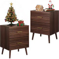 BALHAM TRADE-2Pcs Modern Wood Night Stand with 2 Drawers Fluted Bed Side Table for Bedroom Living Room