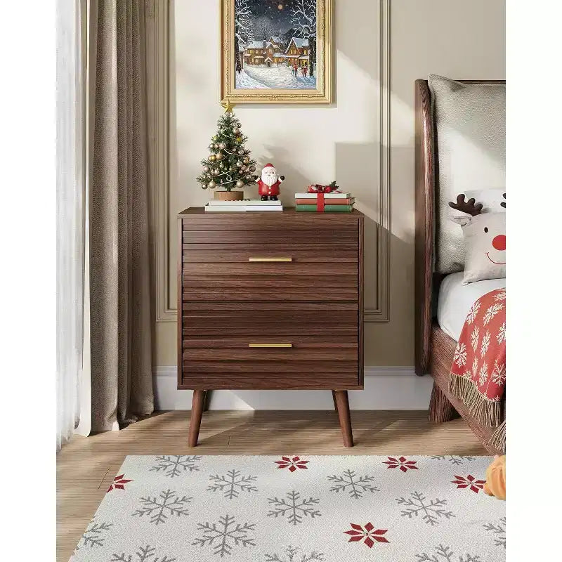 BALHAM TRADE - 2 Comodini Moderni in Legno con 2 Cassetti, Tavolino Intagliato per Camera da Letto e Soggiorno