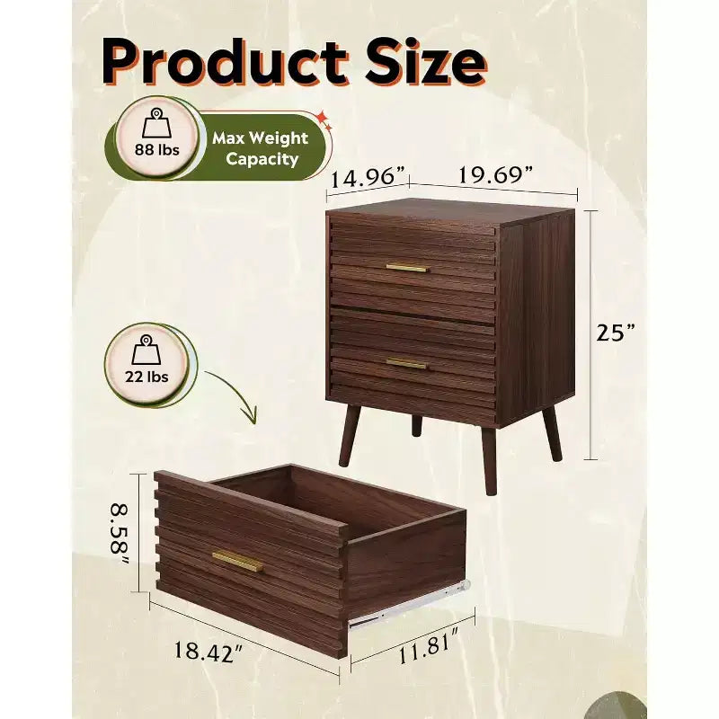 BALHAM TRADE - 2 Comodini Moderni in Legno con 2 Cassetti, Tavolino Intagliato per Camera da Letto e Soggiorno