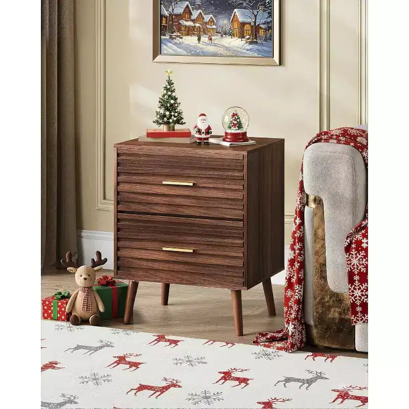 BALHAM TRADE - 2 Comodini Moderni in Legno con 2 Cassetti, Tavolino Intagliato per Camera da Letto e Soggiorno