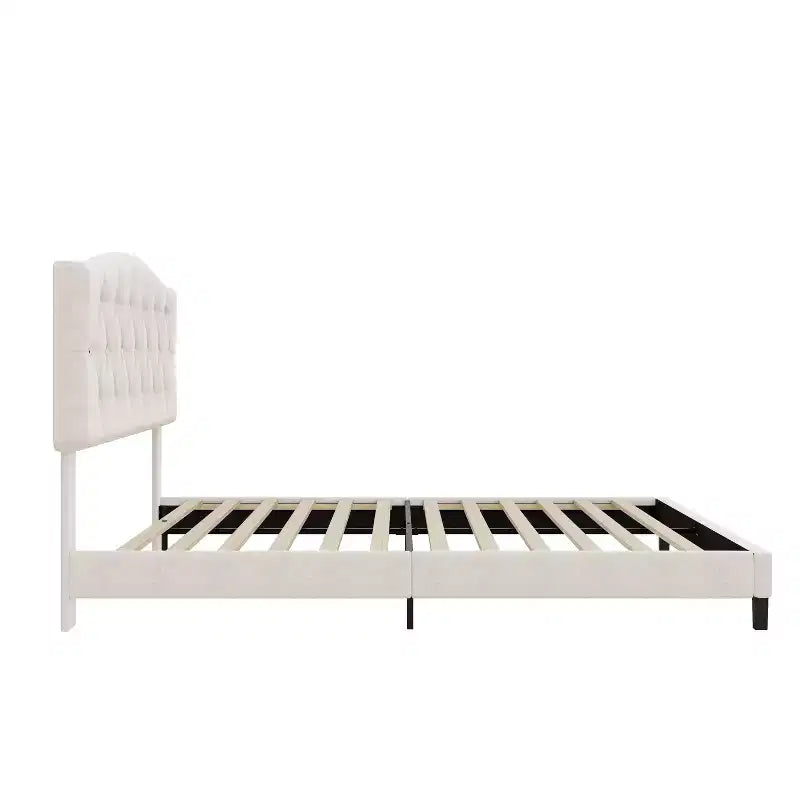 Letto a piattaforma imbottito Full/Queen/King Size con testiera regolabile a curva a sella e trapuntatura a rombi, struttura in legno per camera da letto