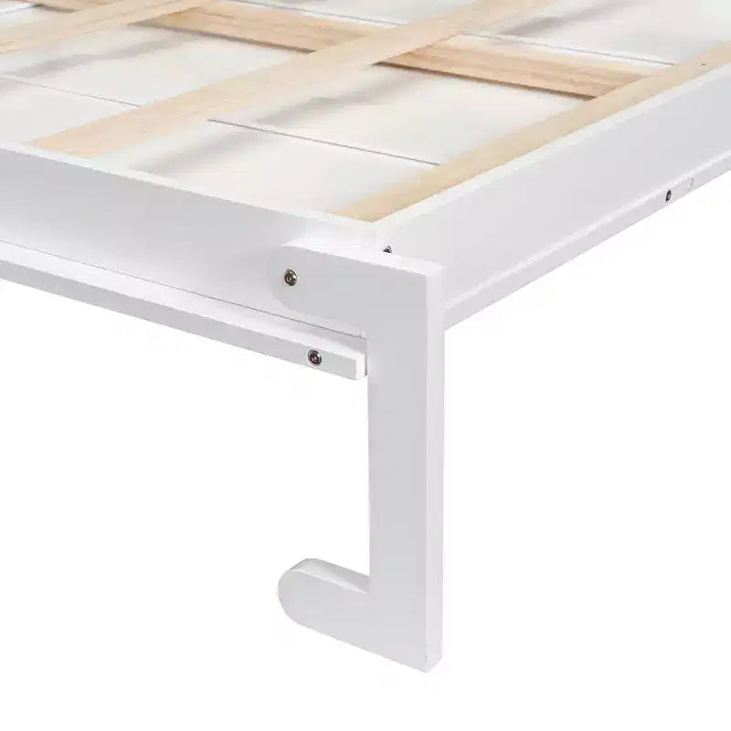Letto a scomparsa Queen Size con armadietti laterali e luci a LED, letto a scomparsa con ripiani portaoggetti e cassetti per camera degli ospiti, bianco