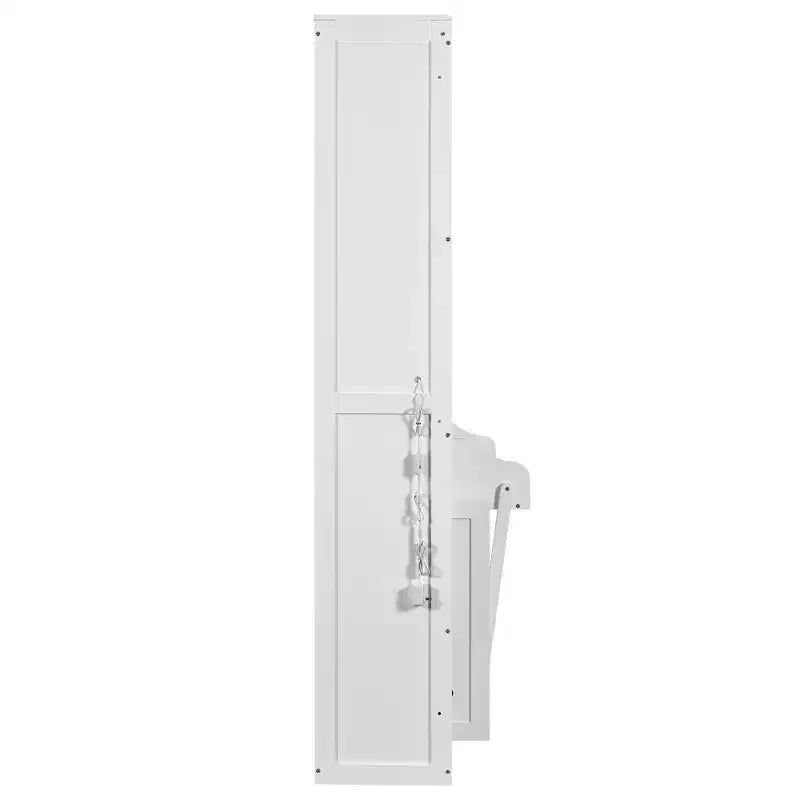 Letto a scomparsa Queen Size con armadietti laterali e luci a LED, letto a scomparsa con ripiani portaoggetti e cassetti per camera degli ospiti, bianco