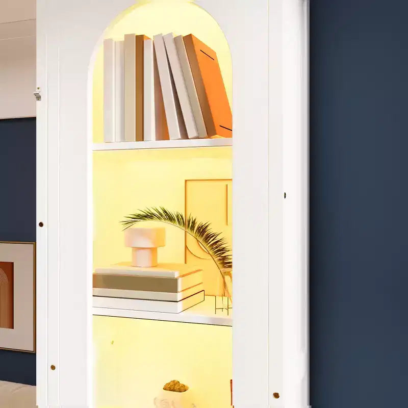 Letto a scomparsa Queen Size con armadietti laterali e luci a LED, letto a scomparsa con ripiani portaoggetti e cassetti per camera degli ospiti, bianco