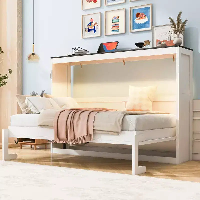 Letto a scomparsa matrimoniale con luce LED, pieghevole a armadio, letto a scomparsa per camera degli ospiti