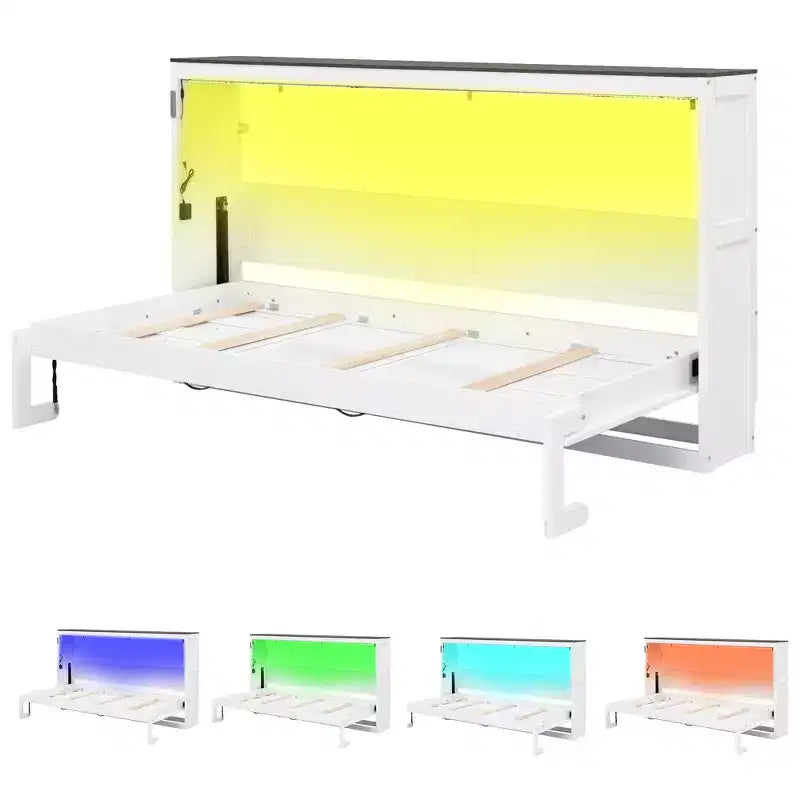 Letto a scomparsa matrimoniale con luce LED, pieghevole a armadio, letto a scomparsa per camera degli ospiti