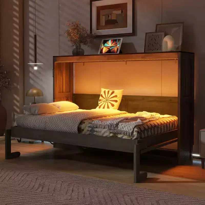 Letto a scomparsa matrimoniale con luce LED, pieghevole a armadio, letto a scomparsa per camera degli ospiti