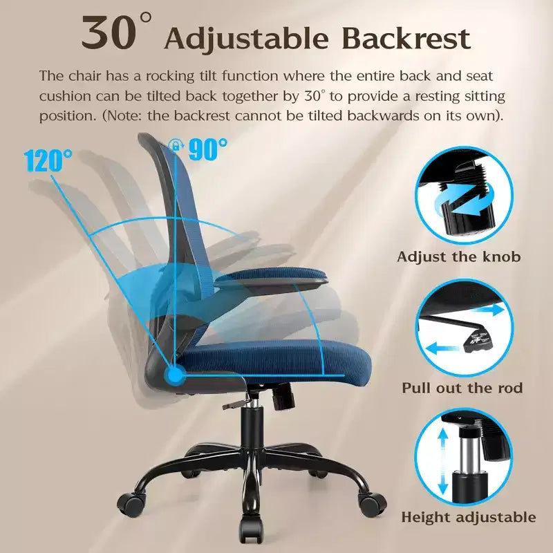 Sedie da ufficio KERDOM, sedia ergonomica per PC con ruote, supporto lombare e altezza regolabili, sedia girevole da computer