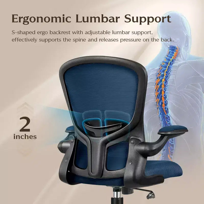 Sedie da ufficio KERDOM, sedia ergonomica per PC con ruote, supporto lombare e altezza regolabili, sedia girevole da computer