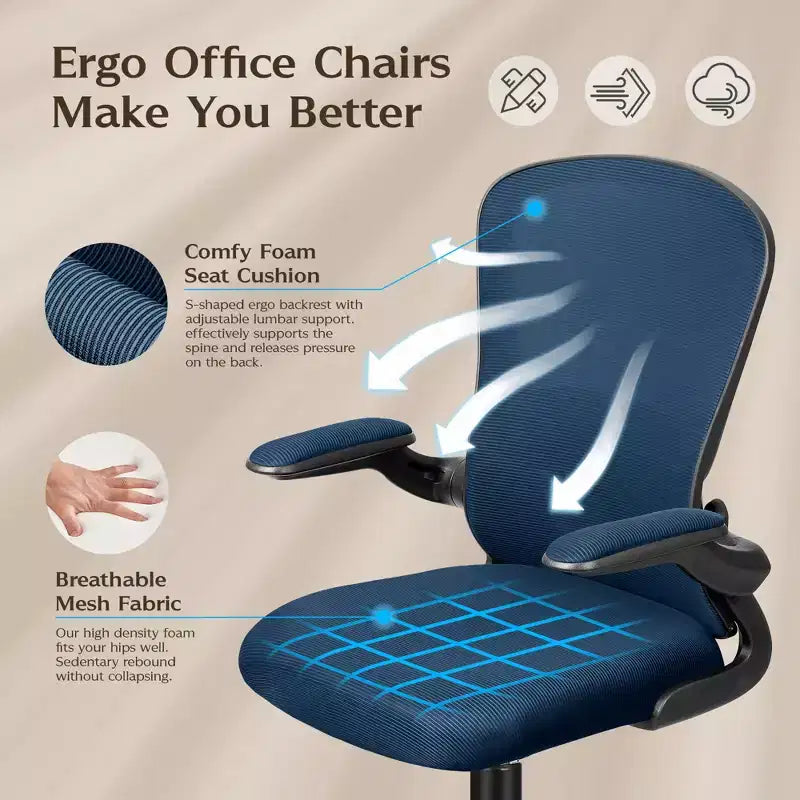 Sedie da ufficio KERDOM, sedia ergonomica per PC con ruote, supporto lombare e altezza regolabili, sedia girevole da computer