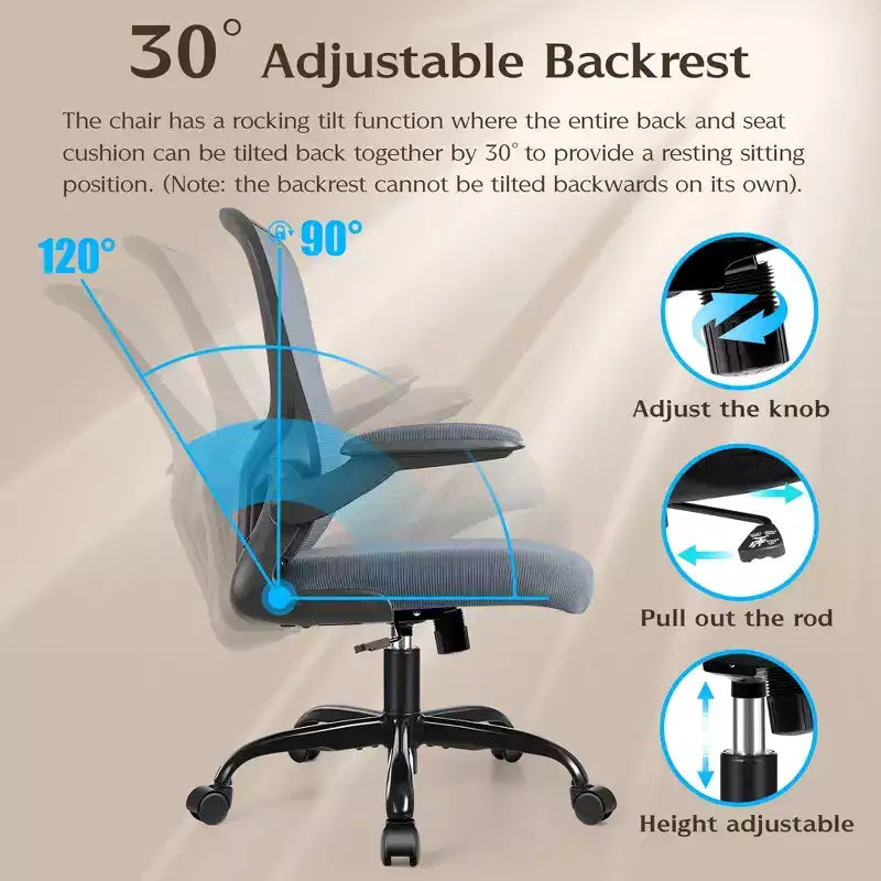 Sedie da ufficio KERDOM, sedia ergonomica per PC con ruote, supporto lombare e altezza regolabili, sedia girevole da computer