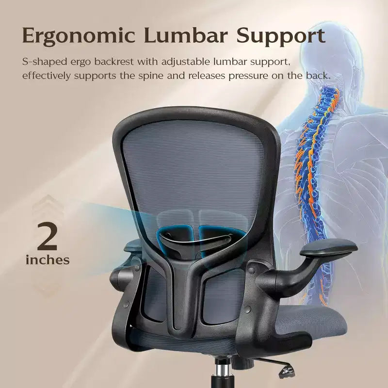 Sedie da ufficio KERDOM, sedia ergonomica per PC con ruote, supporto lombare e altezza regolabili, sedia girevole da computer