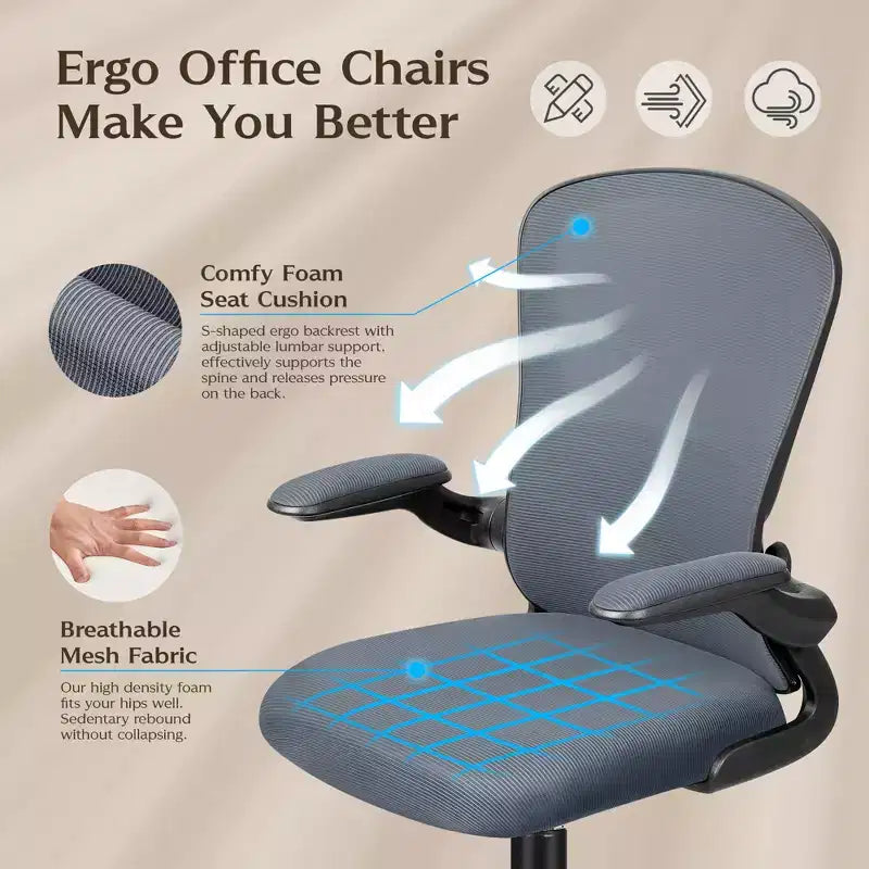 Sedie da ufficio KERDOM, sedia ergonomica per PC con ruote, supporto lombare e altezza regolabili, sedia girevole da computer