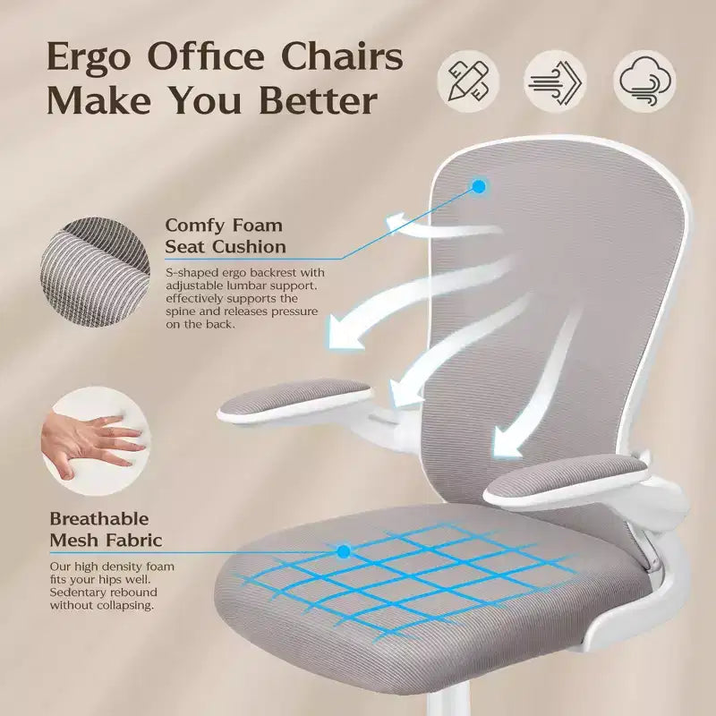 Sedie da ufficio KERDOM, sedia ergonomica per PC con ruote, supporto lombare e altezza regolabili, sedia girevole da computer
