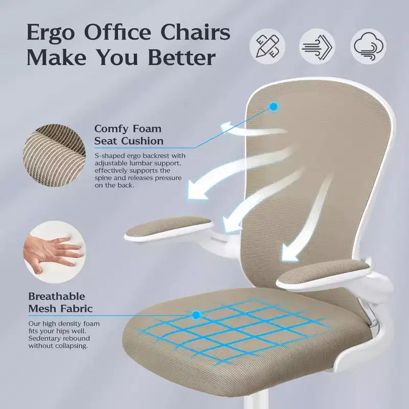 Sedie da ufficio KERDOM, sedia ergonomica per PC con ruote, supporto lombare e altezza regolabili, sedia girevole da computer