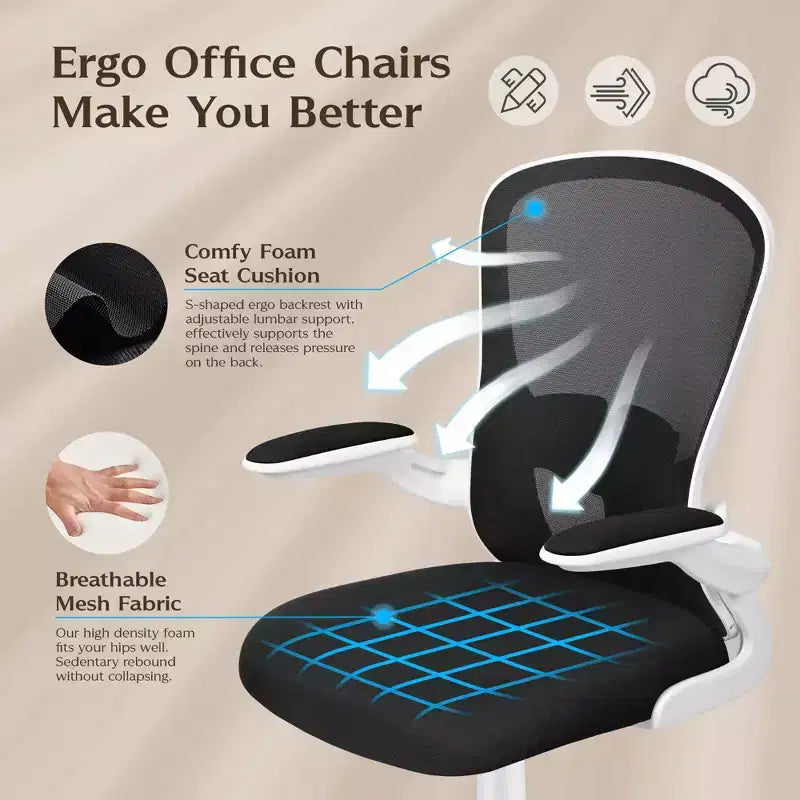 Sedie da ufficio KERDOM, sedia ergonomica per PC con ruote, supporto lombare e altezza regolabili, sedia girevole da computer