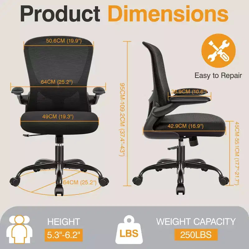 Sedie da ufficio KERDOM, sedia ergonomica per PC con ruote, supporto lombare e altezza regolabili, sedia girevole da computer