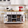 JVNOXK 5-Wheel 53-Inch Rolling Kitchen Island with Fold-Down Table Top, Power Outlet, Door Storage Shelf, and Side Shelf ,Suitable for Kitchens ,White