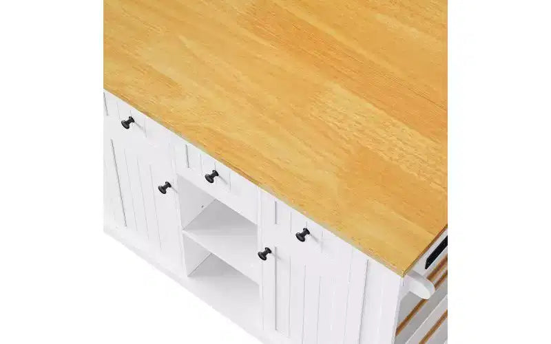 JVNOXK Isola da cucina mobile a 5 ruote da 53 pollici con piano pieghevole, presa di corrente, ripiano portaoggetti e ripiano laterale, adatta per cucine, bianca