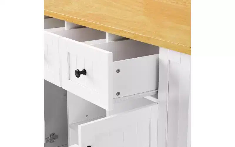 JVNOXK Isola da cucina mobile a 5 ruote da 53 pollici con piano pieghevole, presa di corrente, ripiano portaoggetti e ripiano laterale, adatta per cucine, bianca