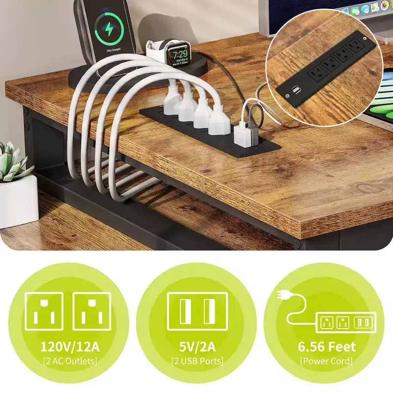 Scrivania a L marrone da 55 pollici, scrivania angolare reversibile per computer con cassetti e luci a LED, con 4 ripiani aperti in vetro