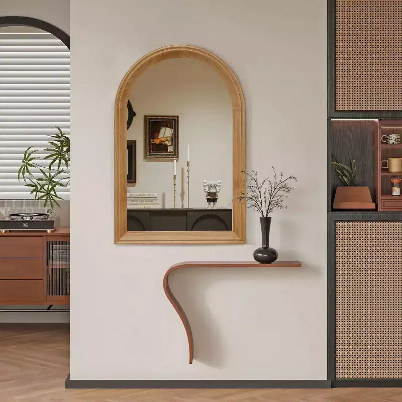 Arched Wood Framed Wall Mirror, 24 x 35 Rustic Decorative Mirror for Bathroom, Vanity, Living Room-Panipeachy