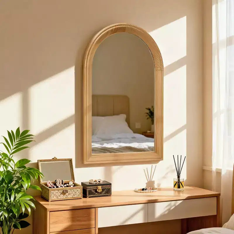 Specchio da parete ad arco con cornice in legno, 24 x 35, specchio decorativo rustico per bagno, toeletta, soggiorno-Panipeachy