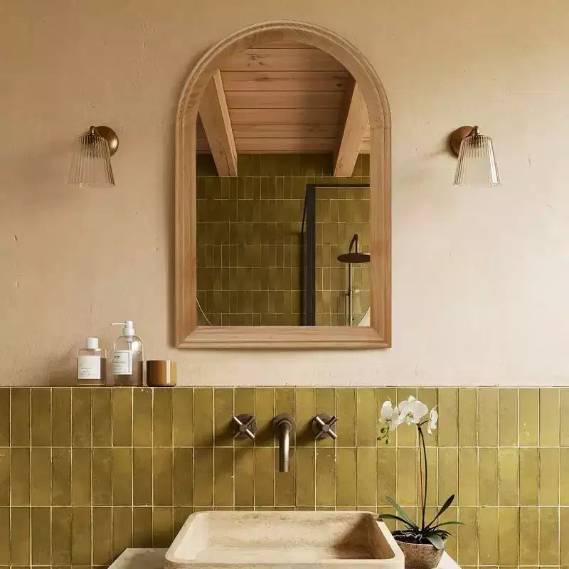 Specchio da parete ad arco con cornice in legno, 24 x 35, specchio decorativo rustico per bagno, toeletta, soggiorno-Panipeachy