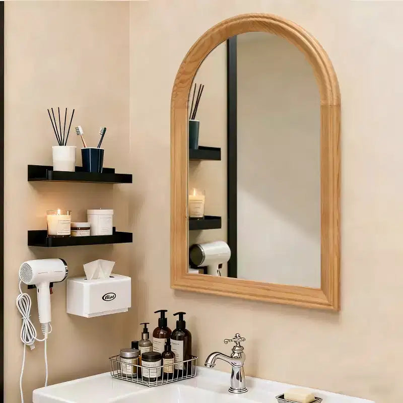 Specchio da parete ad arco con cornice in legno, 24 x 35, specchio decorativo rustico per bagno, toeletta, soggiorno-Panipeachy