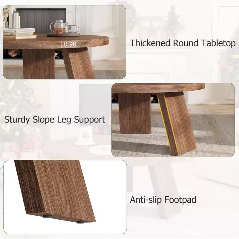 Tavolino da caffè moderno rotondo da 33,5'', Tavolino centrale in legno, Tavolino da divano con gambe inclinate, Tavolino d'appoggio per soggiorno ufficio