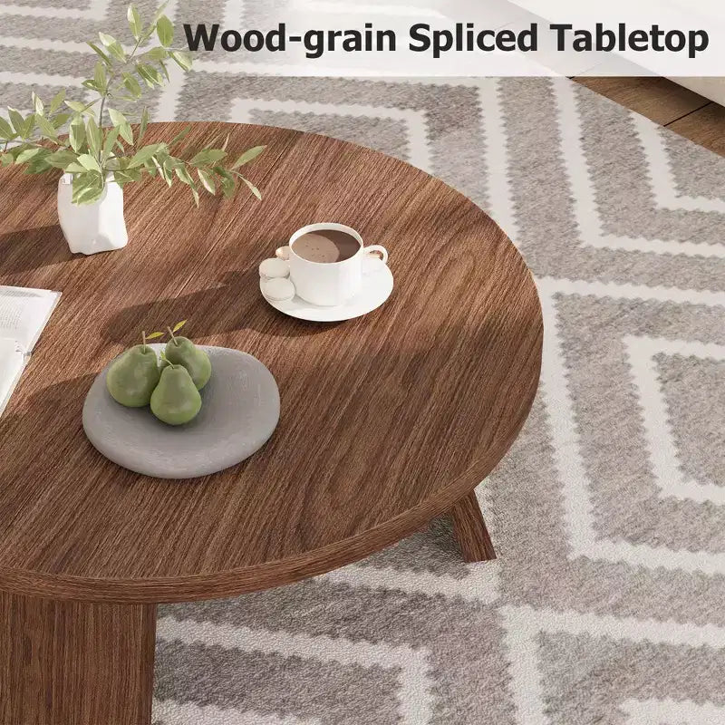 Tavolino da caffè moderno rotondo da 33,5'', Tavolino centrale in legno, Tavolino da divano con gambe inclinate, Tavolino d'appoggio per soggiorno ufficio