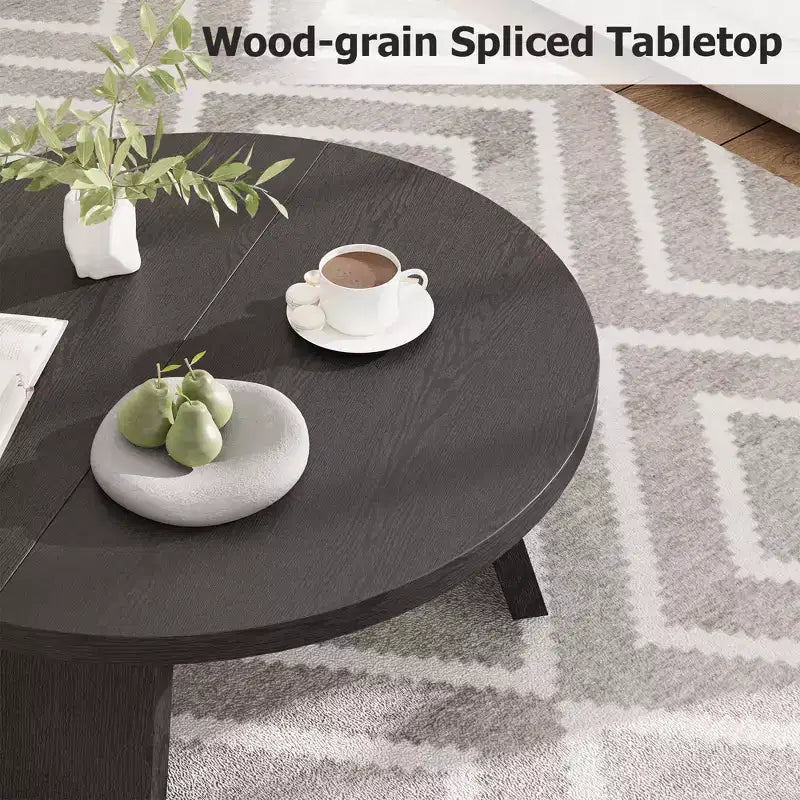 Tavolino da caffè moderno rotondo da 33,5'', Tavolino centrale in legno, Tavolino da divano con gambe inclinate, Tavolino d'appoggio per soggiorno ufficio