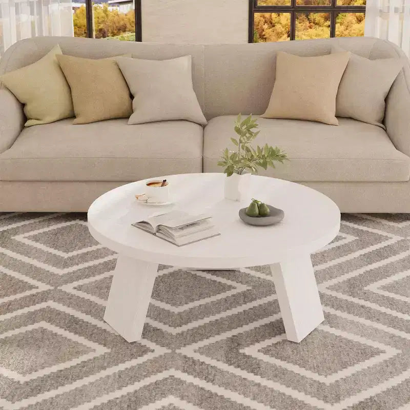 33.5'' Modern Round Coffee Table, Wooden Center Table, Sofa Side Table with Inclined Legs, Accent Cocktail End Table for Living Room Office