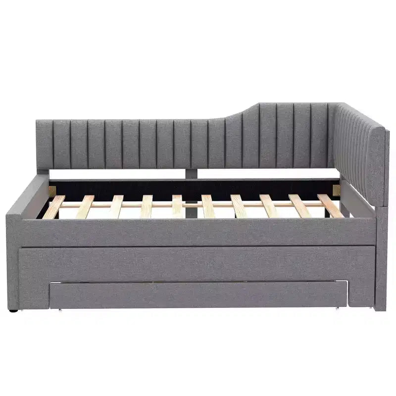 Luxystar Letto a giorno moderno imbottito in lino, matrimoniale, con letto estraibile e 3 cassetti