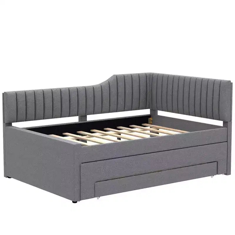 Luxystar Letto a giorno moderno imbottito in lino, matrimoniale, con letto estraibile e 3 cassetti