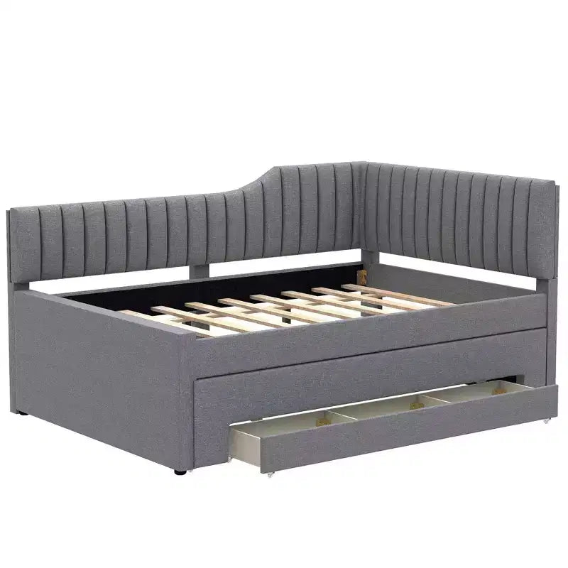 Luxystar Letto a giorno moderno imbottito in lino, matrimoniale, con letto estraibile e 3 cassetti